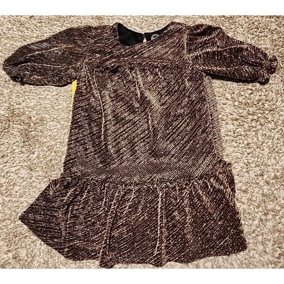 Wonder Nation Short Sleeve Girls Dress Size 6/6X Gold Black Striped A-Line Midi - Picture 1 of 5